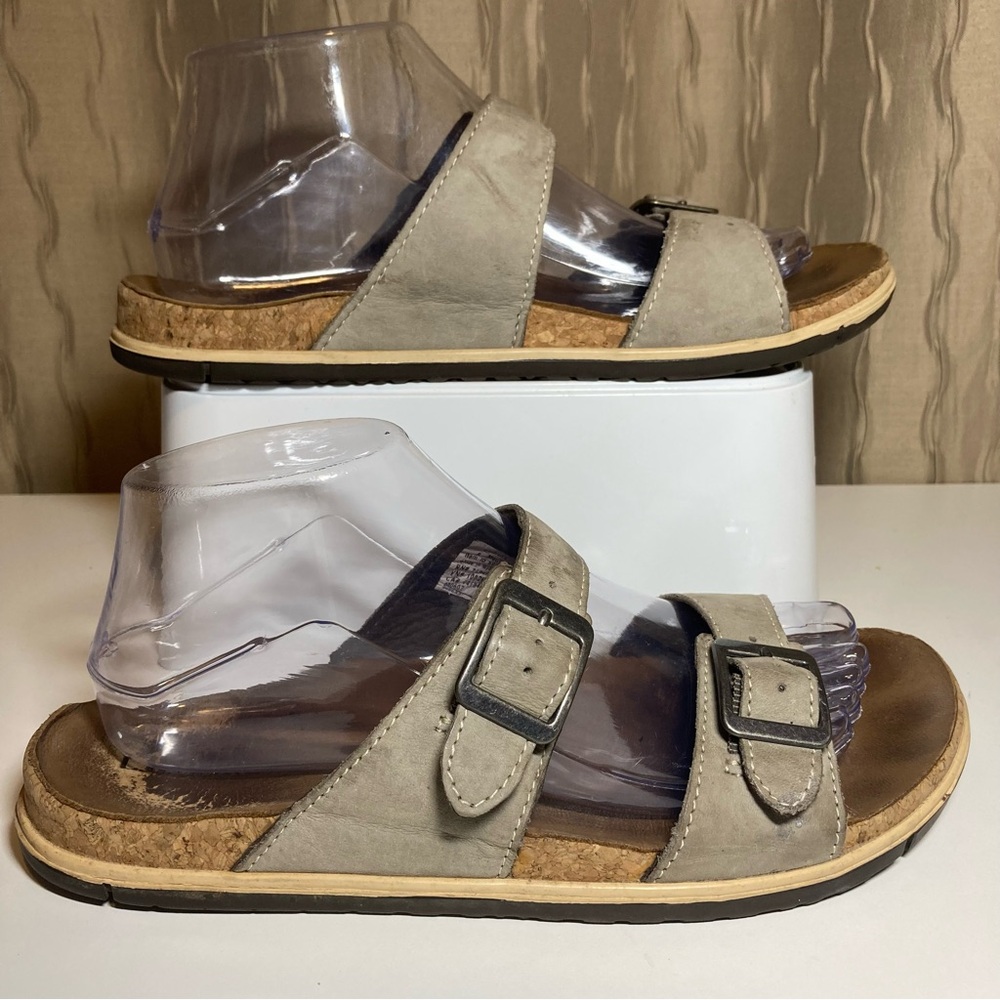 LL Bean Sandals Women's 8 Cork Buckle Two Strap Slide 505872 Tan Brown Leather